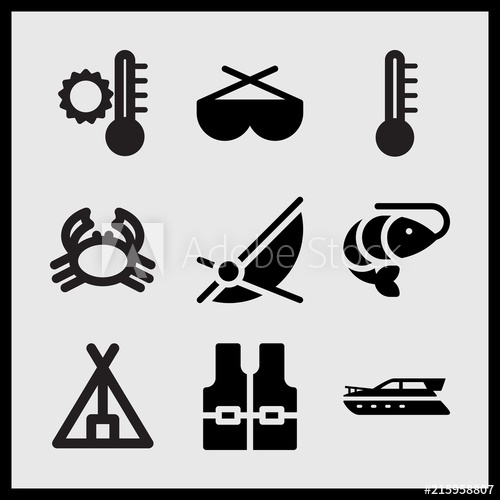 500x500 Simple Set Of Summer Related Shrimp, Wild Crab, Thermometer