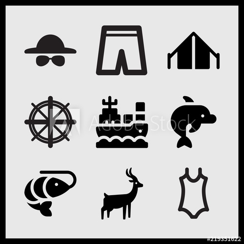 500x500 Simple Set Of Summer Related Tent, Boat, Shrimp And Short Pants