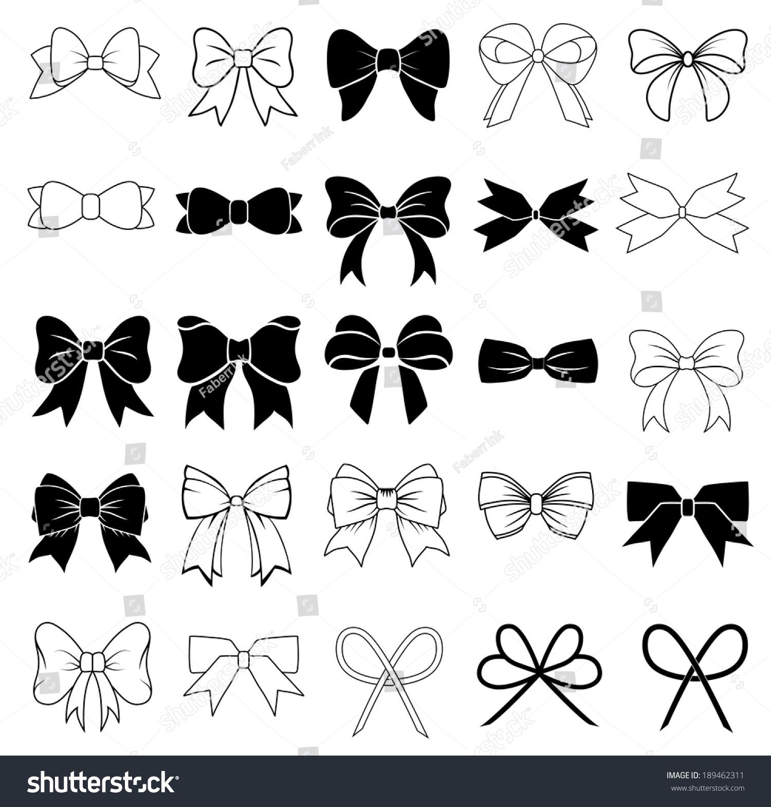 1500x1569 Set Graphical Decorative Bows Stock Vector