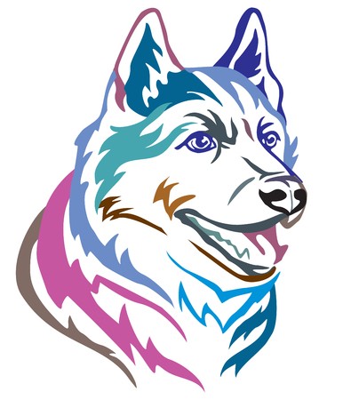 386x450 Colorful Decorative Portrait In Profile Of Dog Siberian Husky