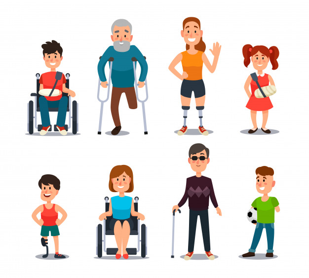626x563 Disability People Cartoon Sick And Disabled Characters Vector