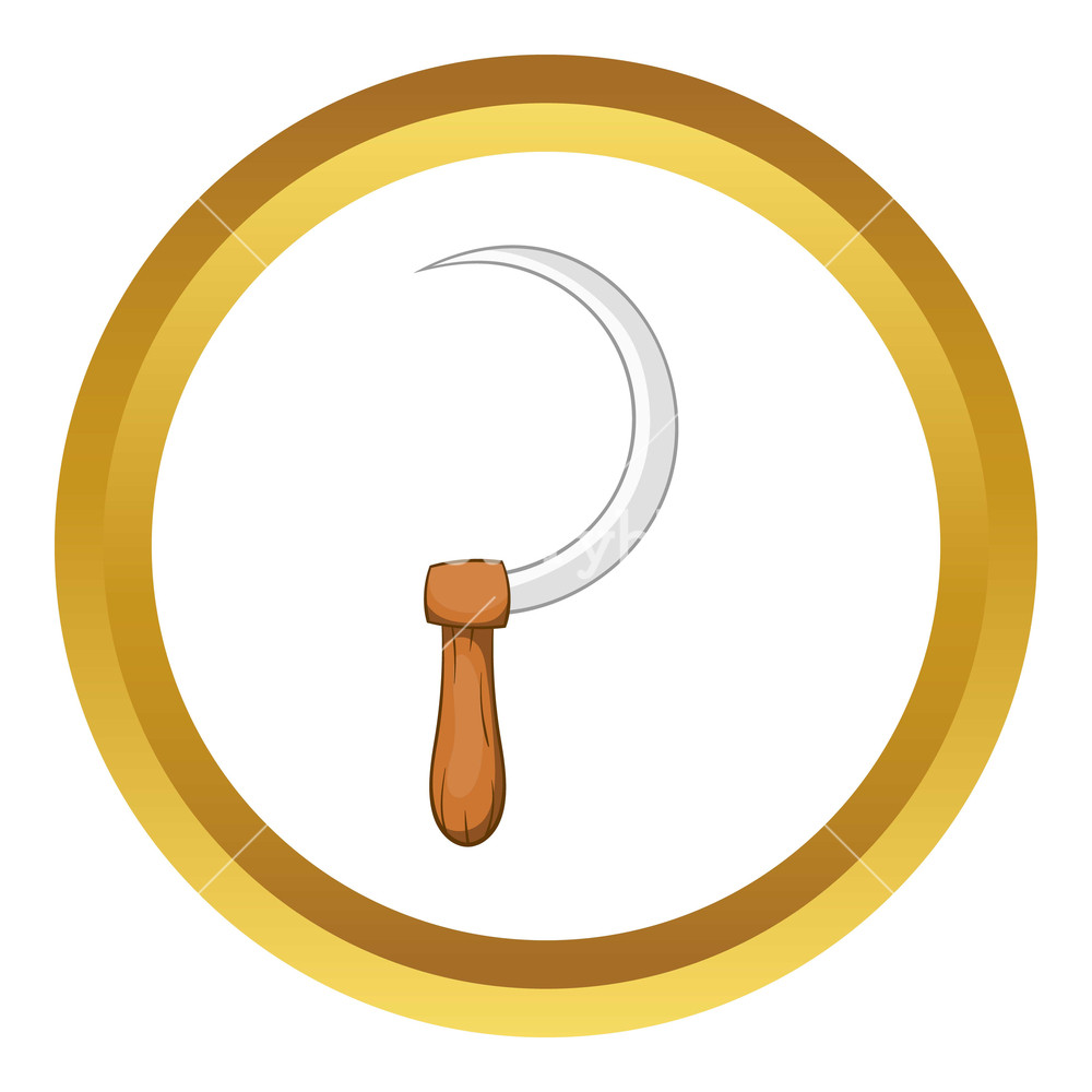 1000x1000 Sickle Vector Icon In Golden Circle, Cartoon Style Isolated