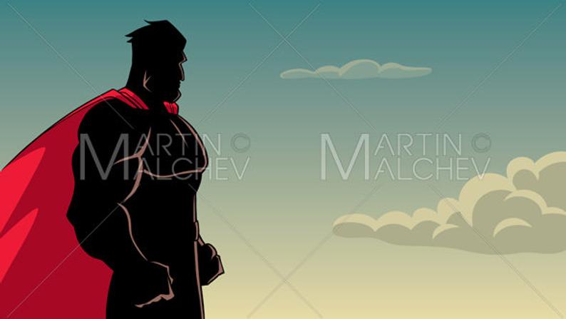 794x447 Superhero Side Profile Sky Silhouette Vector Illustration Etsy