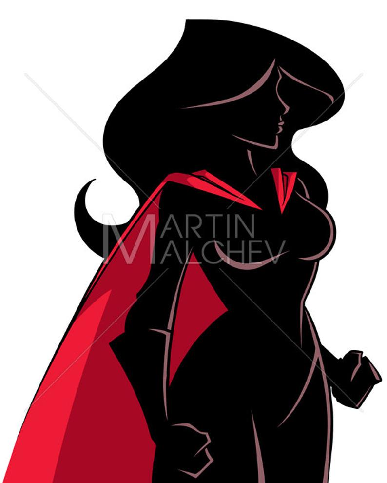 794x990 Superheroine Side Profile Silhouette Vector Illustration Etsy