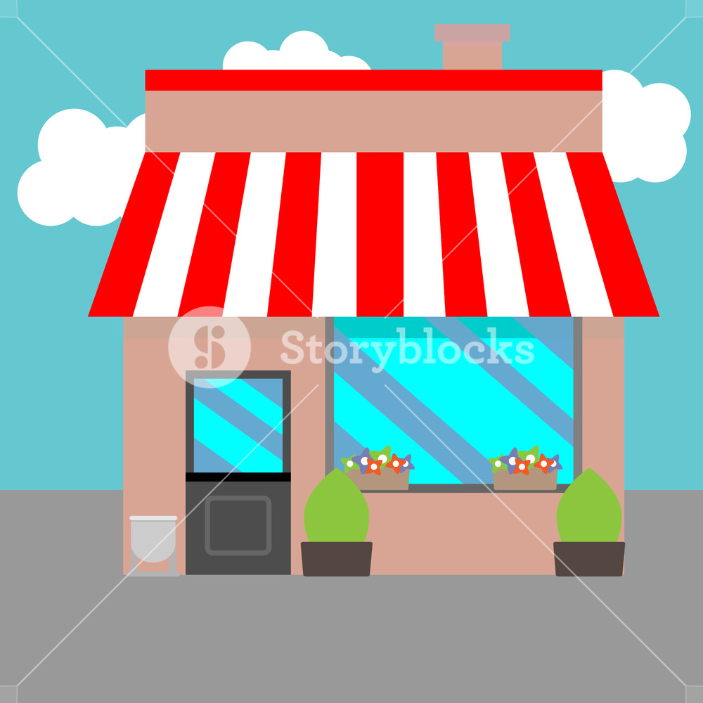 1000x1000 Small Street Shops Awning And Boutique, Flowers And Bush