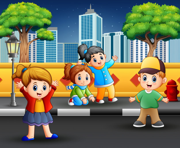 626x512 Cartoon Happy Children On The Sidewalk Vector Premium Download