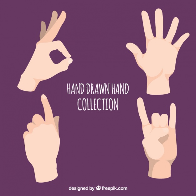 626x626 Pack Of Four Hands With Sign Language Vector Free Download