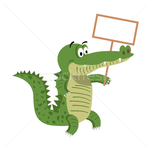 600x600 Cartoon Crocodiles With Empty Signboard Vector Vector Illustration