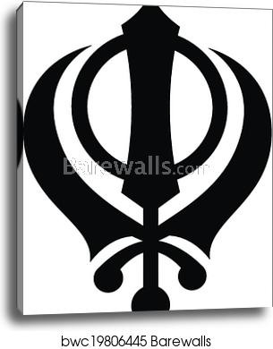 305x390 Black And White Khanda Symbol Vector Illustration, Canvas Print