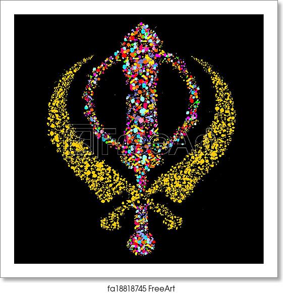 561x581 Free Art Print Of Grunge Colorful Khanda, Sikh Symbol Grunge