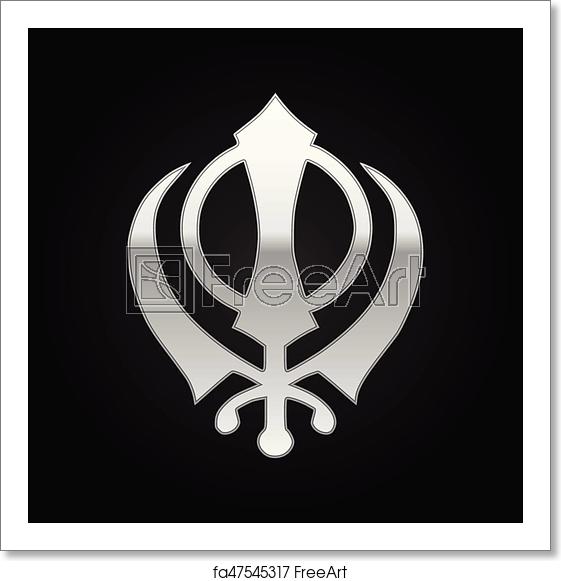 561x581 Free Art Print Of Silver Khanda Sikh Icon On Black Background