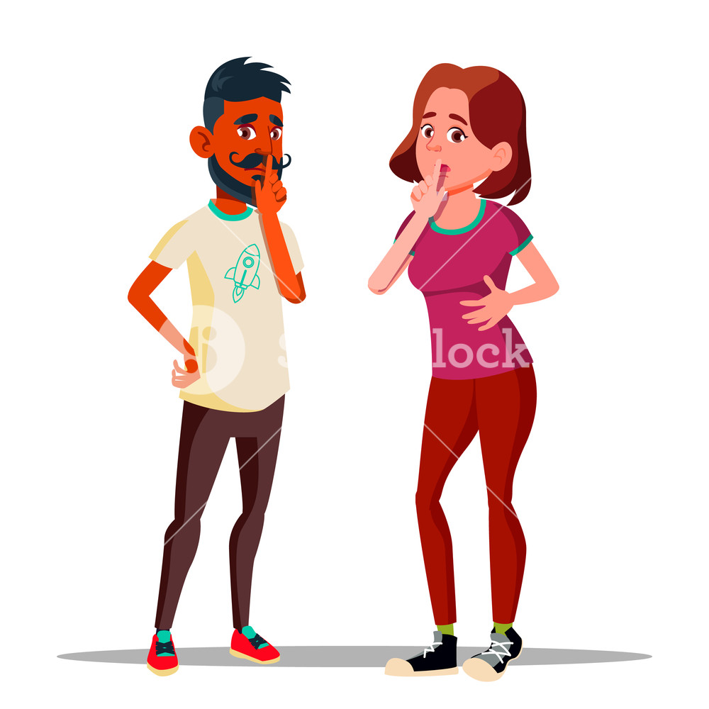 1000x1000 Man And Woman Showing Silence Gesture Vector Characters Royalty