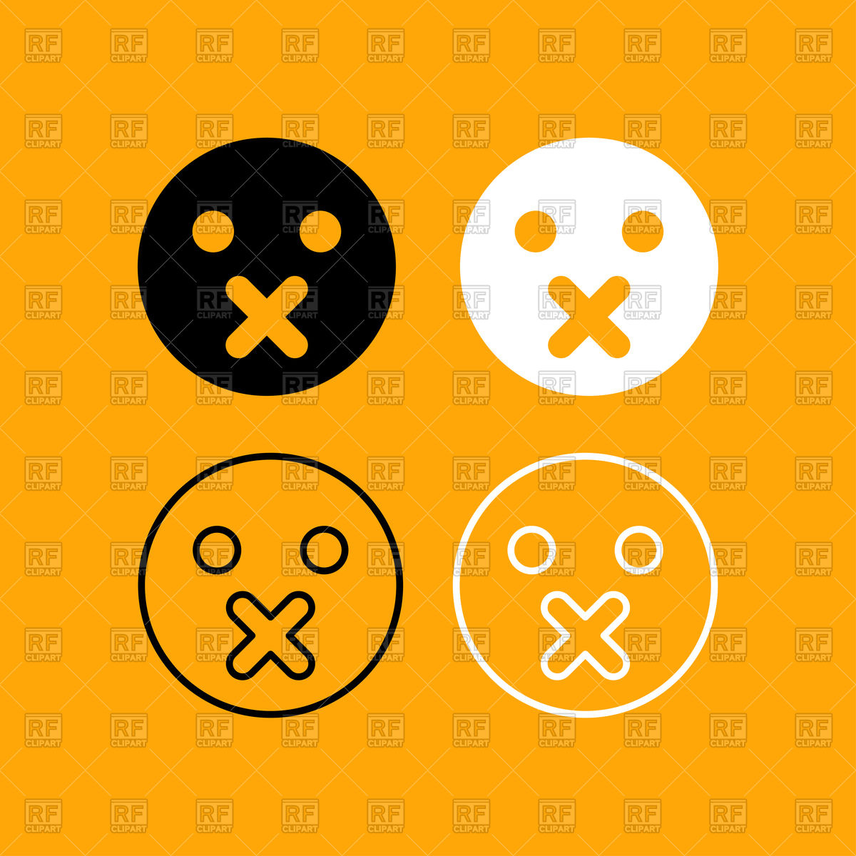 1200x1200 Silence Emoticon Set Black And White Icon Vector Image Of Icons