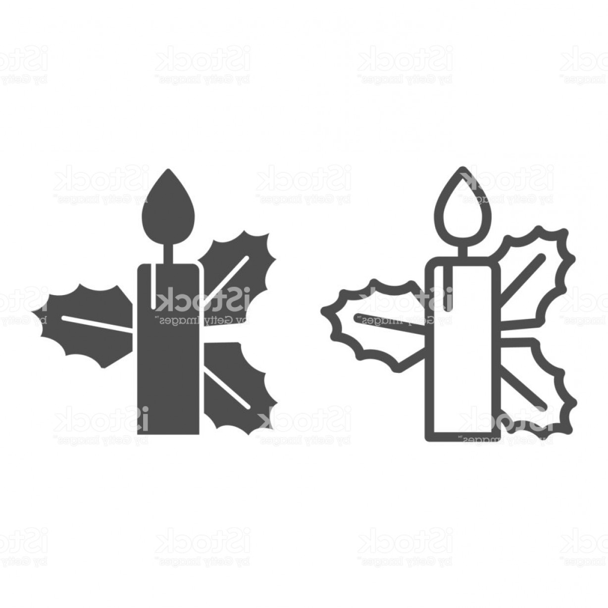 1228x1228 Candle With Holly Leaves Line And Glyph Icon Decorated Candle