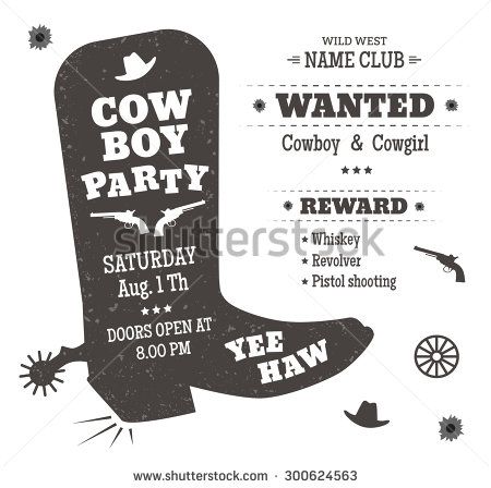 450x448 Cowboy Party Poster Or Invitation In Western Style Cowboy Boots