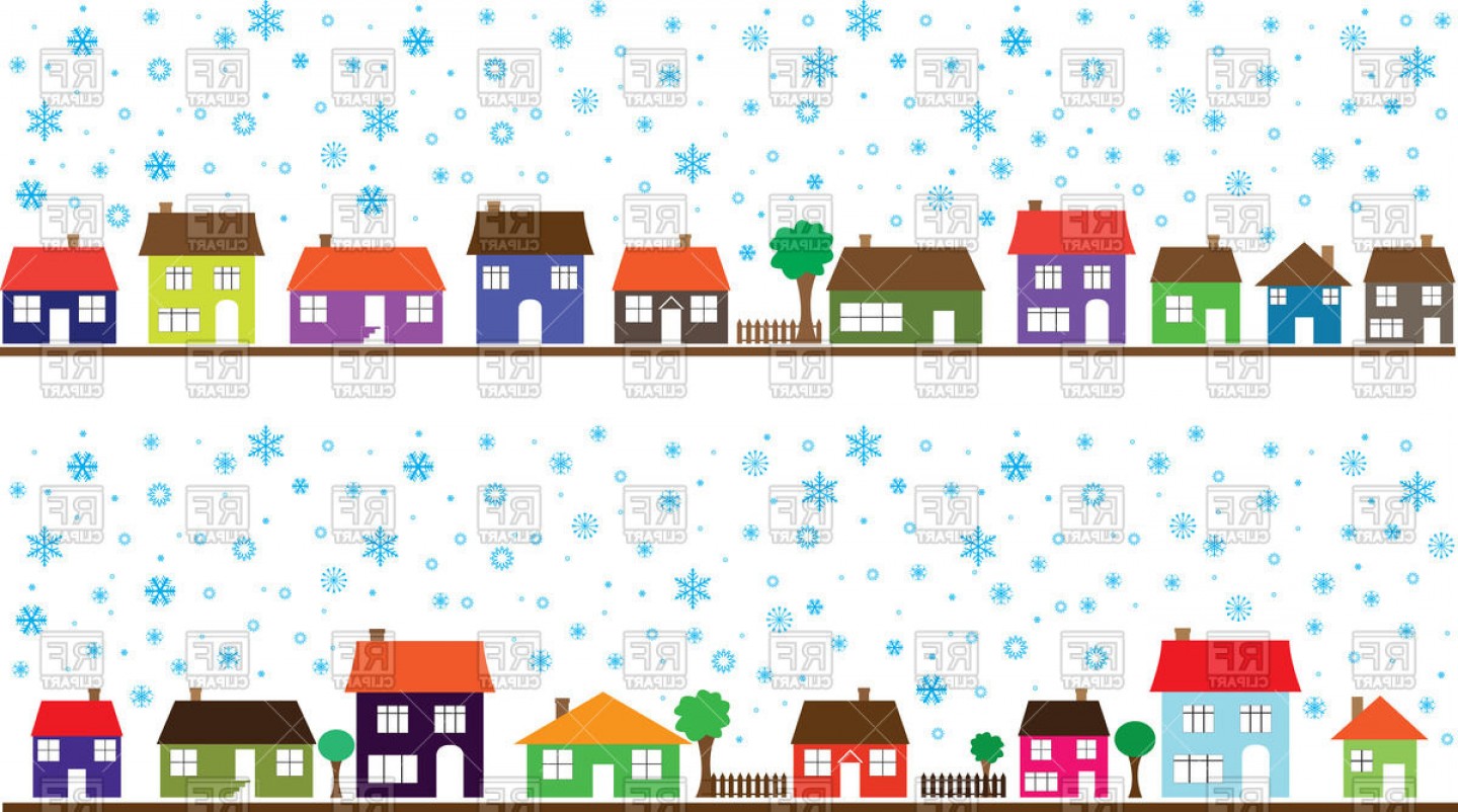 Row Of Houses Under Snowfall Winter Village Vector Clipart 1440x802 Row Of Houses Under Snowfall Winter Village Vector Clipart