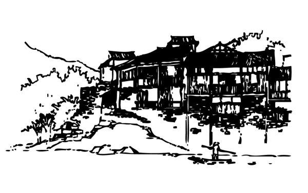 Silhouette Vector Of Black And White Village 600x376 Silhouette Vector Of Black And White Village