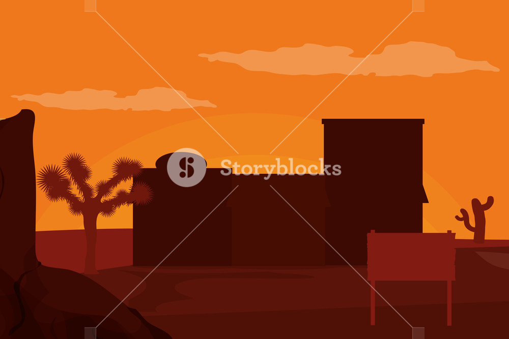 Western Village On Desert Sunset Vector Illustration Graphic 1000x667 Western Village On Desert Sunset Vector Illustration Graphic