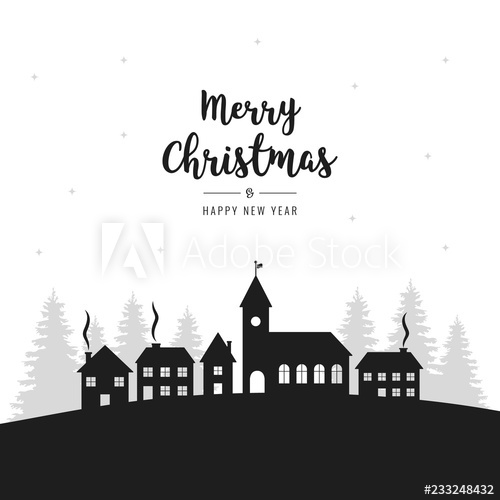 Christmas Winter Landscape Village Greetings Silhouette Background 500x500 Christmas Winter Landscape Village Greetings Silhouette Background
