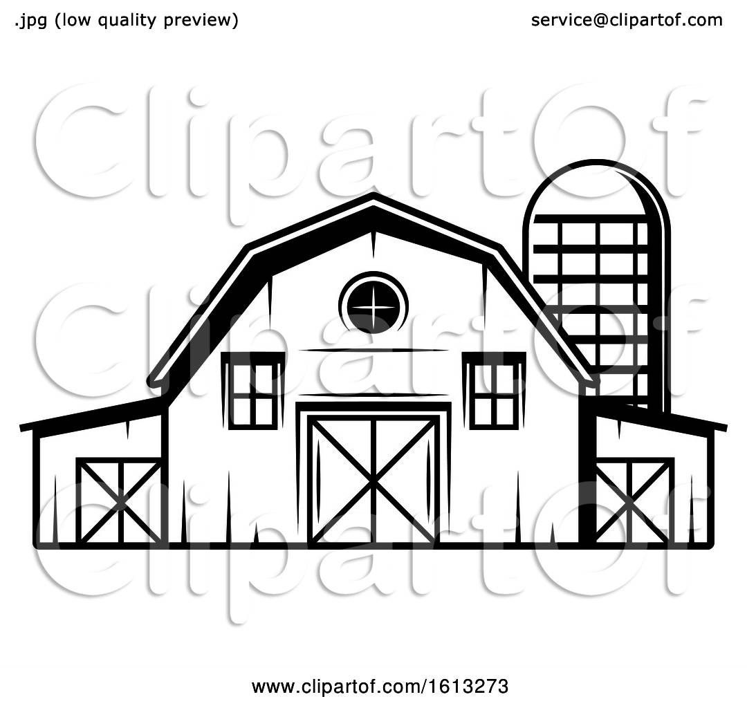 1080x1024 Clipart Of A Black And White Barn And Silo