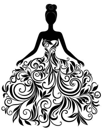 360x450 Silueta Vector De Joven Mujer En Vestido Vector De Stock