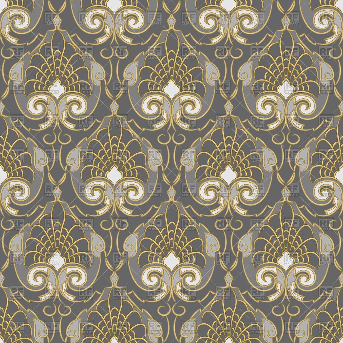 1200x1200 Seamless Vintage Pattern With Gold Ornament On A Silver Background