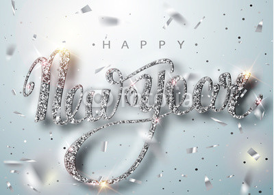 400x286 Happy New Year Lettering Greeting Card For Holiday Silver