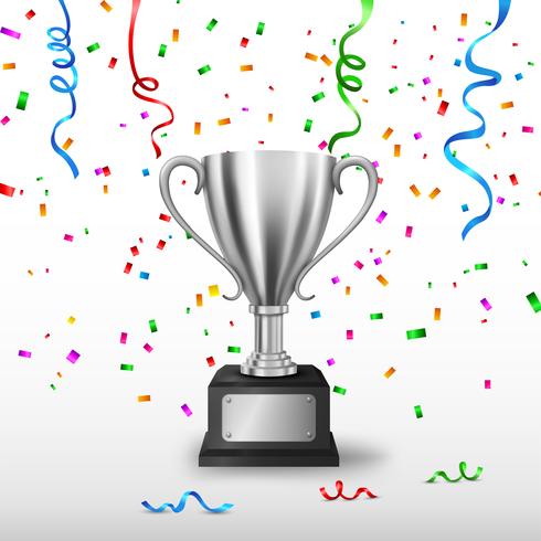 490x490 Realistic Silver Trophy With Text Space And Falling Confetti