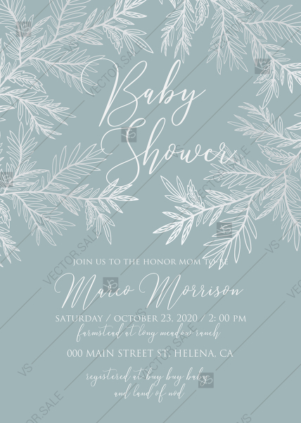 Wedding Invitation Cards Embossing Gray Blue Silver Foil Herbal 428x600 Wedding Invitation Cards Embossing Gray Blue Silver Foil Herbal