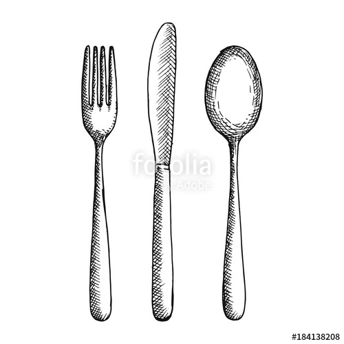 500x500 Fork Knife And Spoon Cutlery Vector Sketch Stock Image