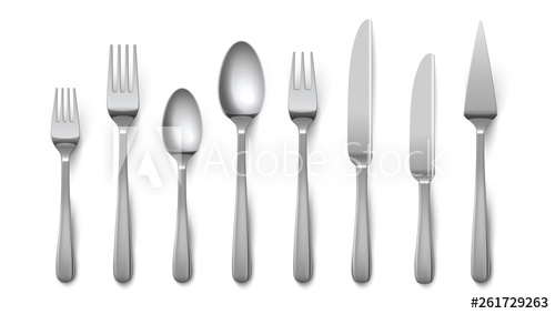 500x283 Realistic Cutlery Silverware Fork Knife Spoon Isolated On White