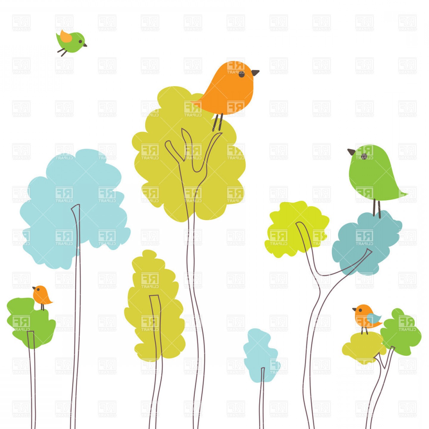 Simple Cartoon Spring Trees And Birds Vector Clipart Handandbeak 1440x1440 Simple Cartoon Spring Trees And Birds Vector Clipart Handandbeak