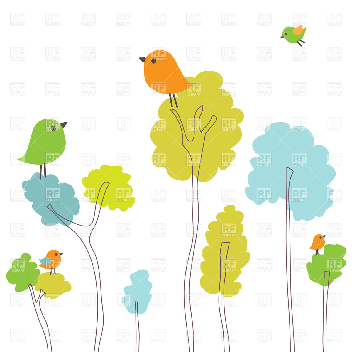 Simple Cartoon Spring Trees And Birds Vector Image Of Plants 1200x1200 Simple Cartoon Spring Trees And Birds Vector Image Of Plants