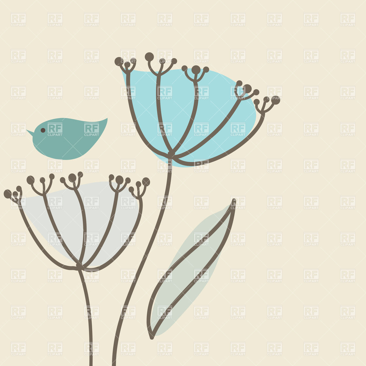 Stylized Simple Hand Drawn Flowers And Bird Vector Image Of Plants 1200x1200 Stylized Simple Hand Drawn Flowers And Bird Vector Image Of Plants