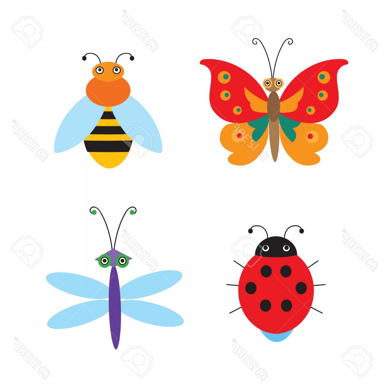 1560x1560 Photostock Vector Set Of Simple Flying Bugs Vector Ladybug Vector