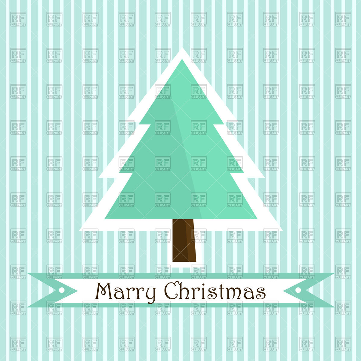 1200x1200 Simple Christmas Tree And Banner On Striped Background Vector