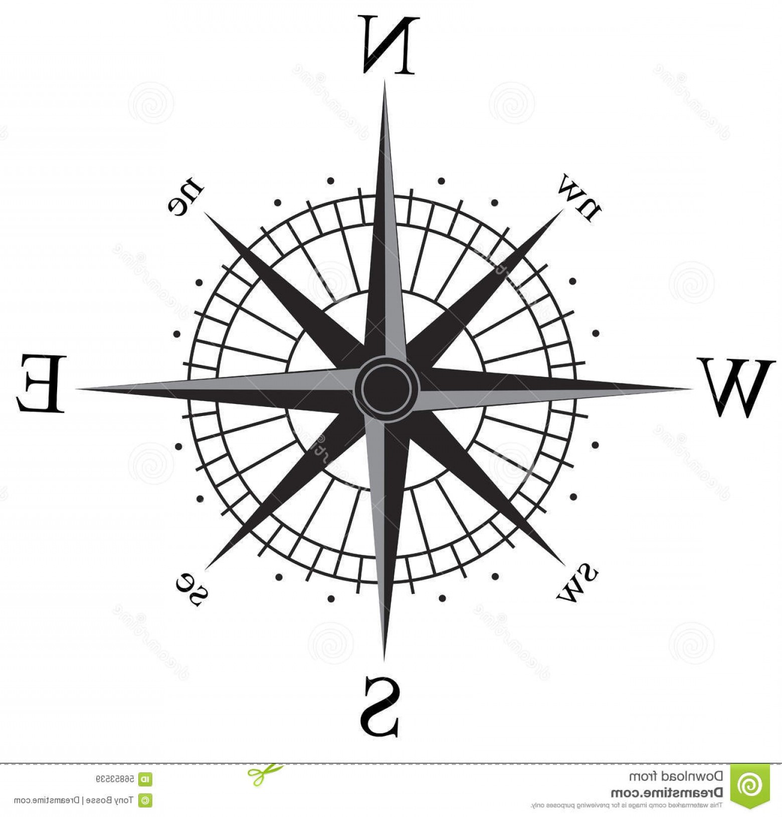 1560x1630 Stock Illustration Compass Rose Simple Black Silver Vector