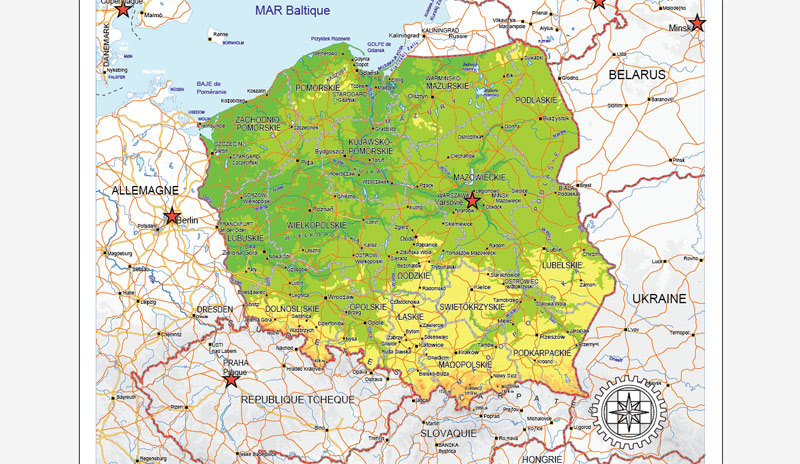 800x464 Poland Map Vector Printable Simple Relief Full Editable Corel Draw