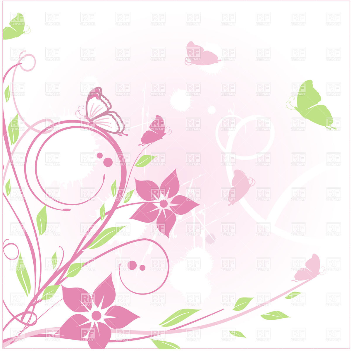 1200x1200 Simple Floral Background With Curly Twigs And Butterfly Vector