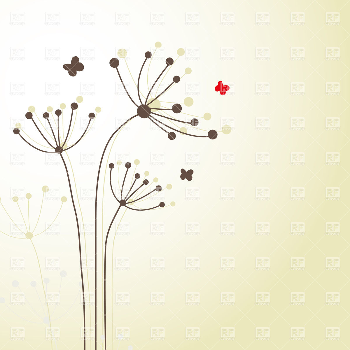 1200x1200 Simple Floral Card With Butterflies Vector Image Of Plants