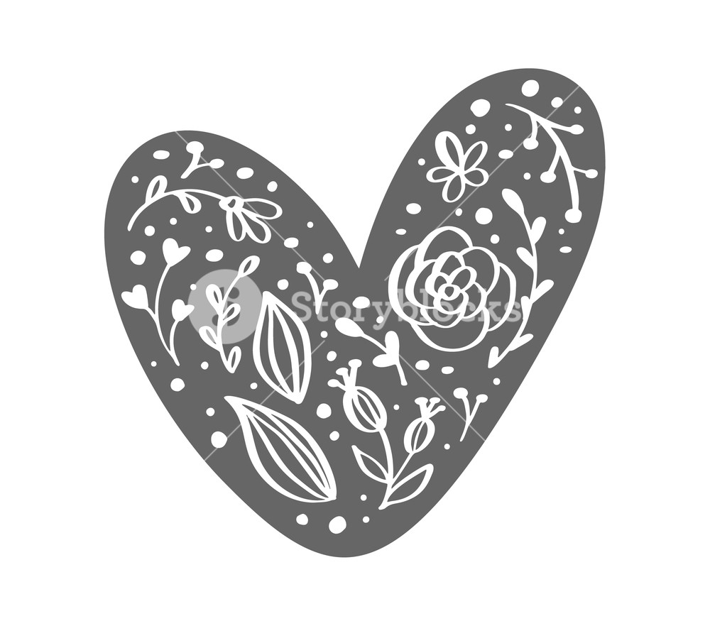 1000x875 Hand Drawn Scandinavian Velentines Day Heart With Ornament