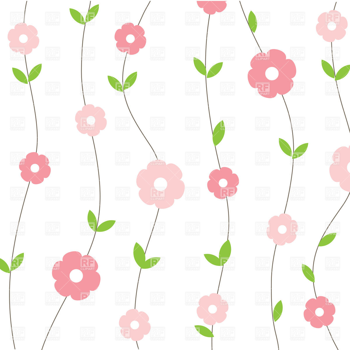 1200x1200 Floral Seamless Background With Cartoon Simple Flowers Vector