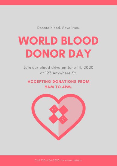 Gray And Red Simple Heart Vector World Blood Donor Day Poster 389x550 Gray And Red Simple Heart Vector World Blood Donor Day Poster