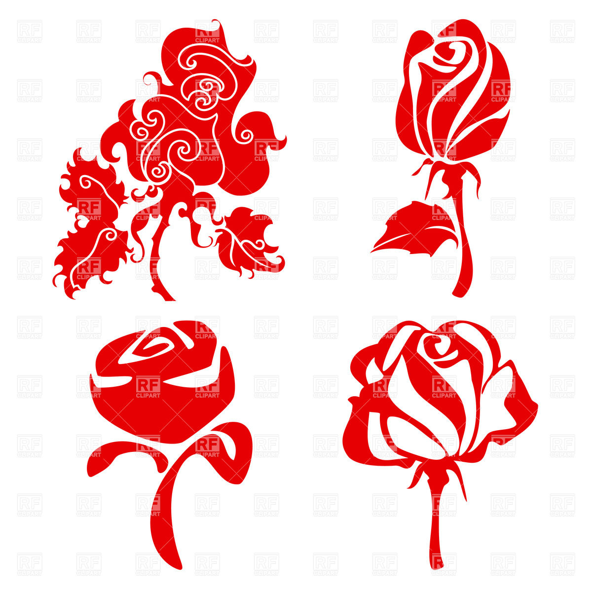 1200x1200 Simple Rose Flower Sketch In Different Styles Vector Image