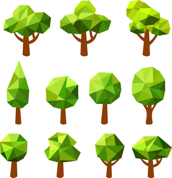 582x600 Simple Geometric Tree Set Free Vector In Adobe Illustrator