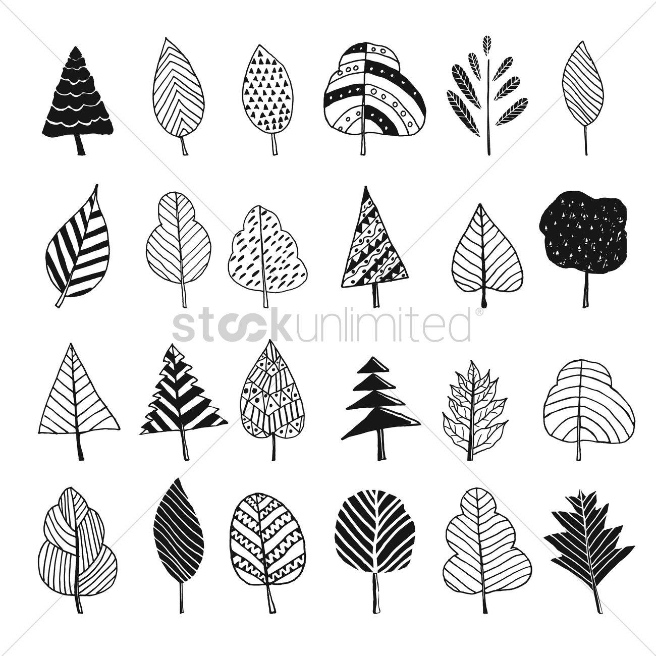 1300x1300 Collection Of Simple Trees And Leaves Design Vector Image