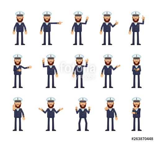 500x456 Set Of Navy Captain Characters Showing Different Hand Gestures