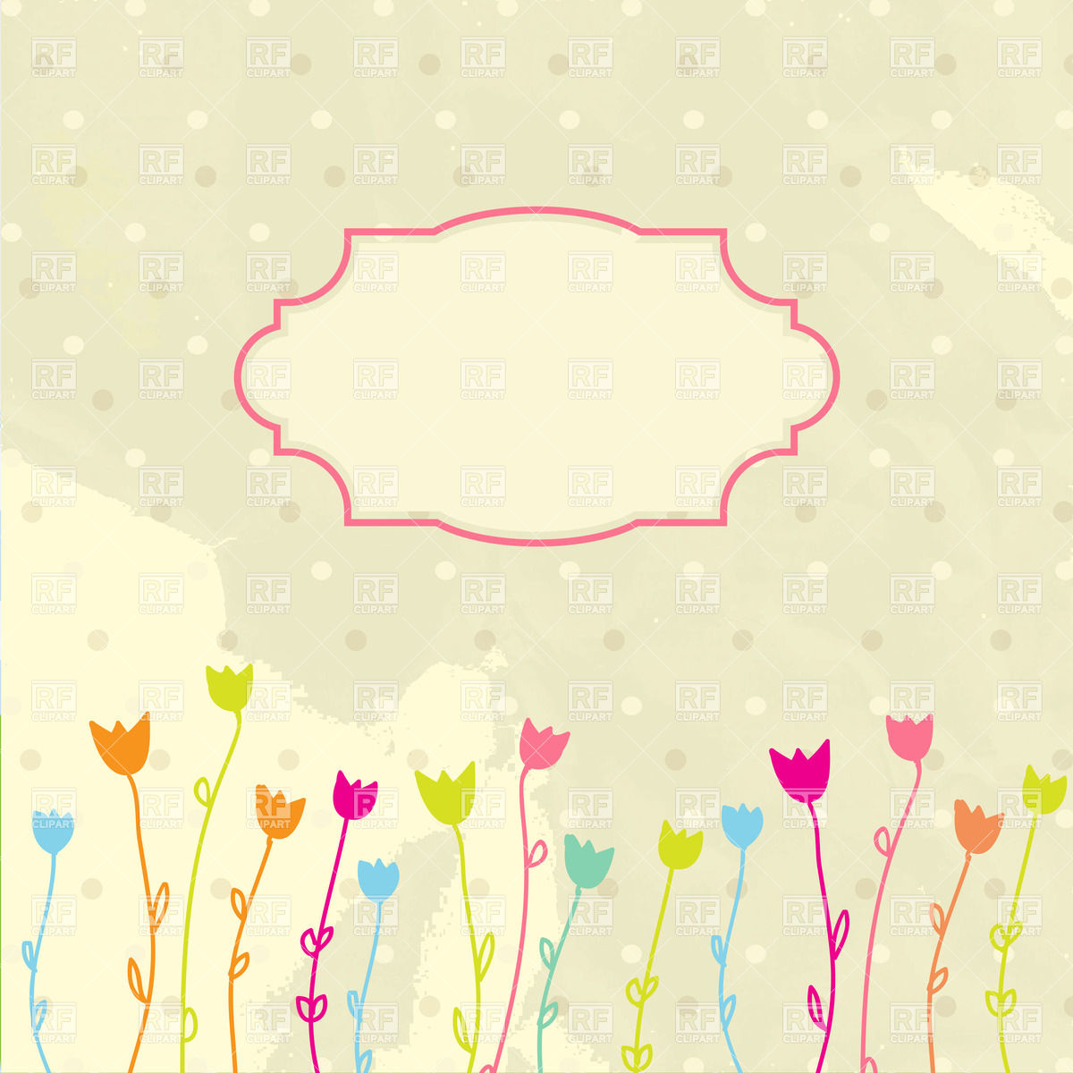 1200x1200 Vintage Frame And Simple Tulips On Worn Background Vector Image