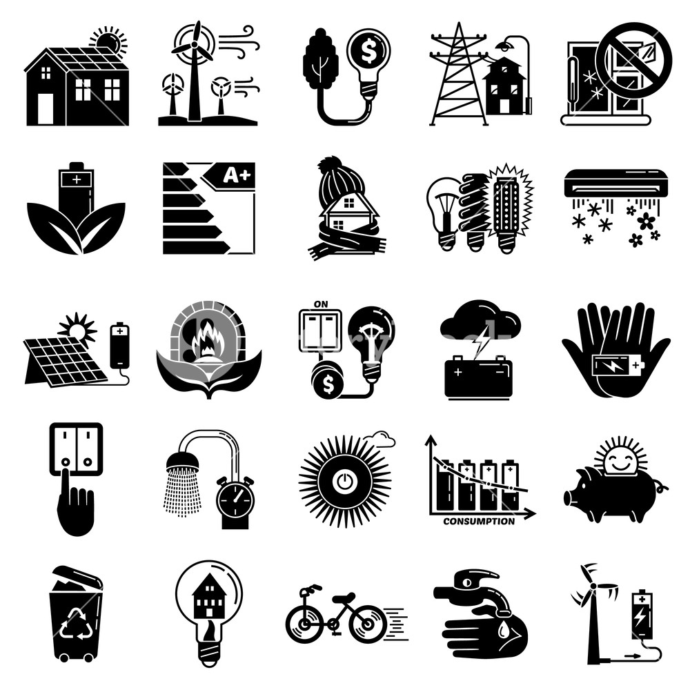 1000x1000 Energy Saving Icon Set Simple Set Of Energy Saving Vector Icons