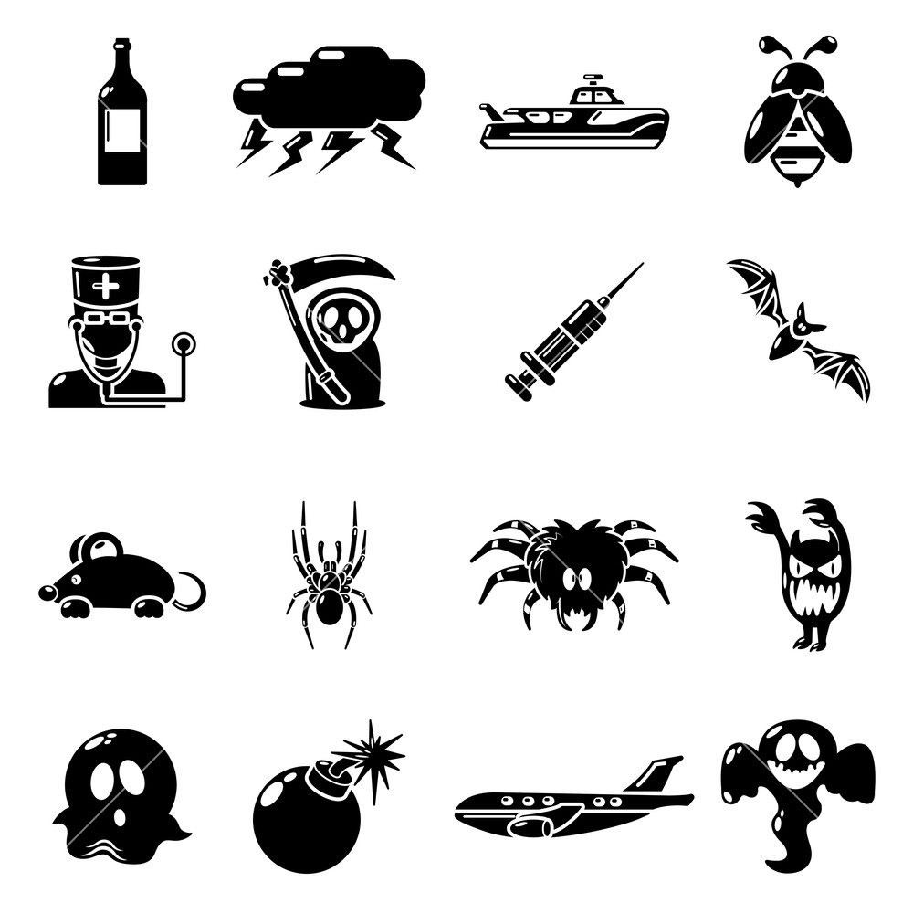 1000x1000 Fears Phobias Icons Set Simple Illustration Of Fears Phobias